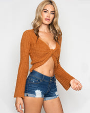 Load image into Gallery viewer, Brie Twist Crop Knit Sweater- Camel