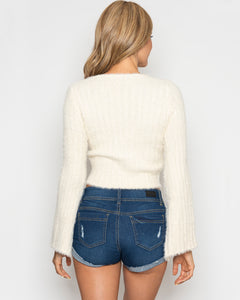 Brie Twist Crop Knit Sweater- Ivory