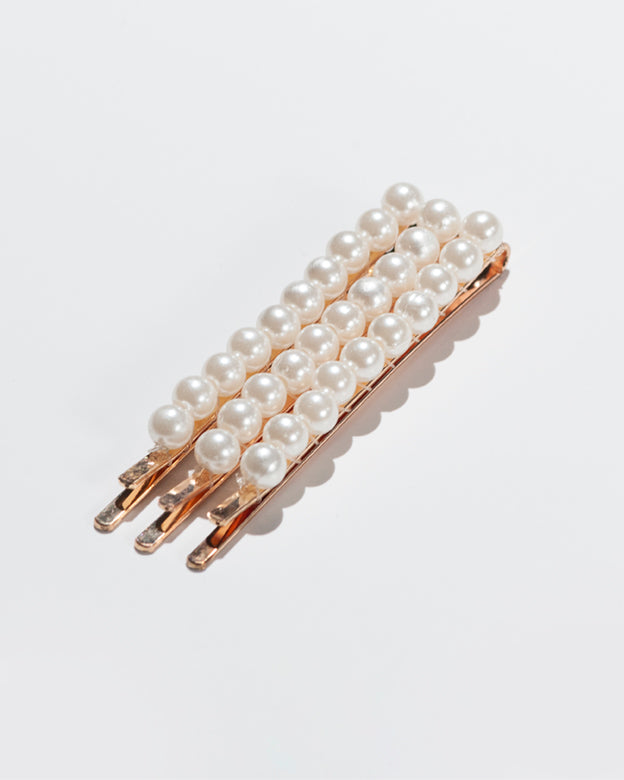 Pearly Hair Clip- Triple Bobby Pins